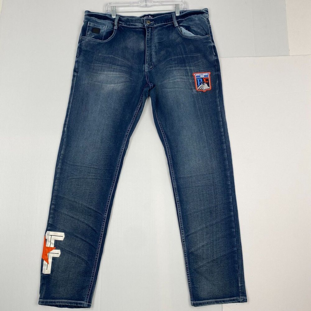 Born Fly jeans men's size 42 US stars‎ patches straight leg Streetwear Baggy